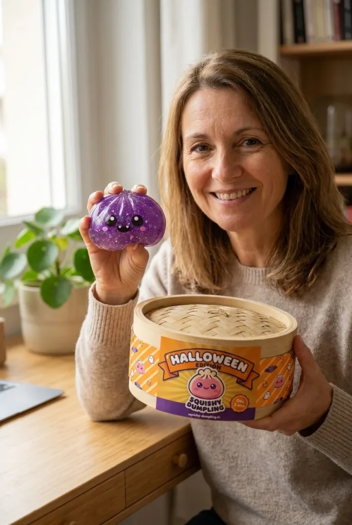 Vampire Glitter Dumpling Squishy Halloween Lila med sin ask