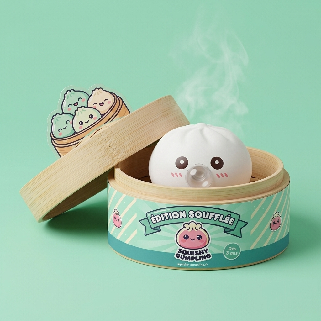 Giant Dumpling Squishy Molnvit i sin bambu-ångkorg
