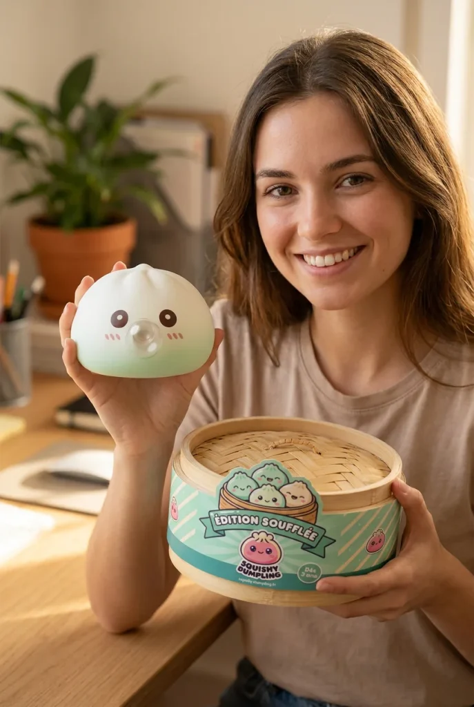 Giant Dumpling Squishy Molnvit med sin ask