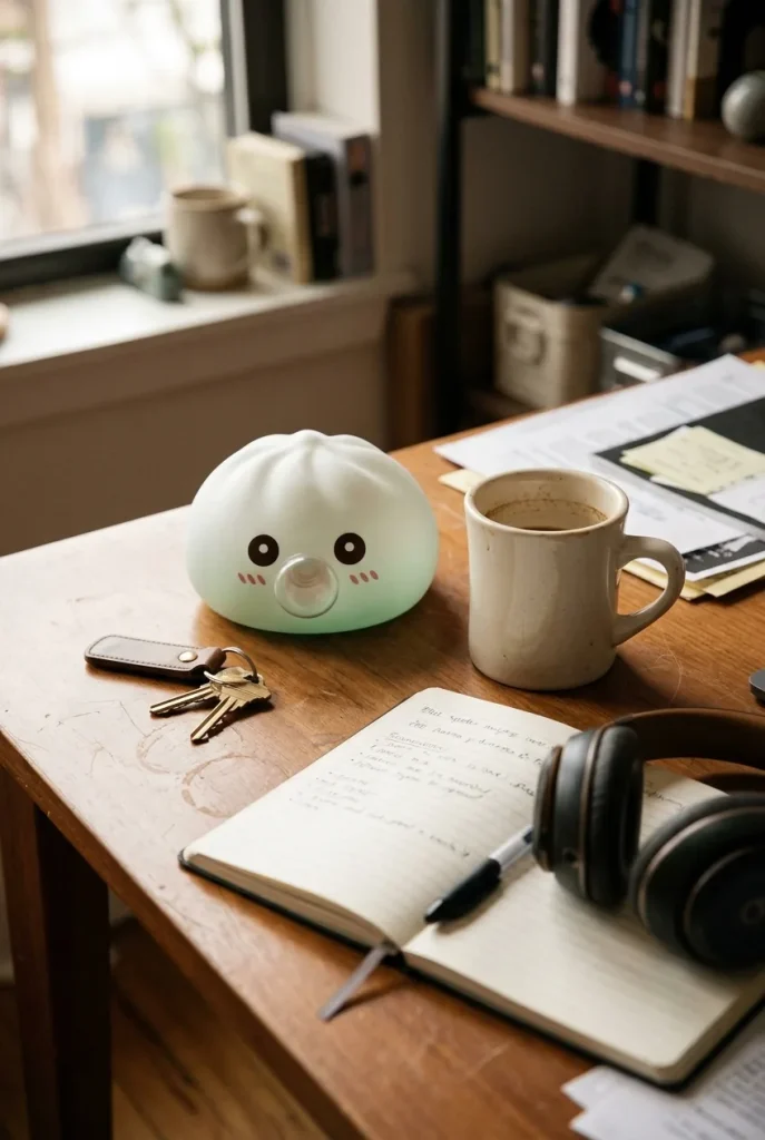 Giant Dumpling Squishy Molnvit på skrivbordet