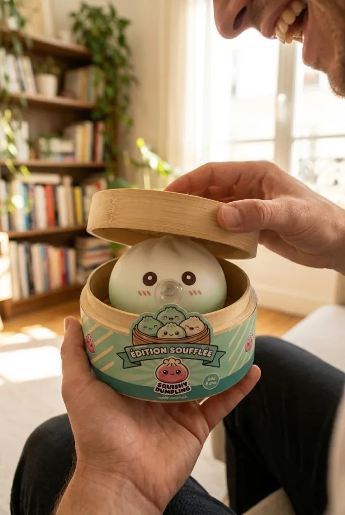 Giant Dumpling Squishy Molnvit i unboxing-ögonblicket
