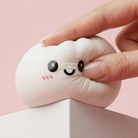 Dumpling Squishy Snövit — slow-rise-effekt, skummet återtar långsamt sin form