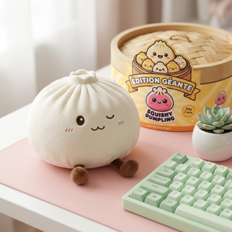 Dumplings Squishy Toy Vit XXL i sin kawaii-miljö