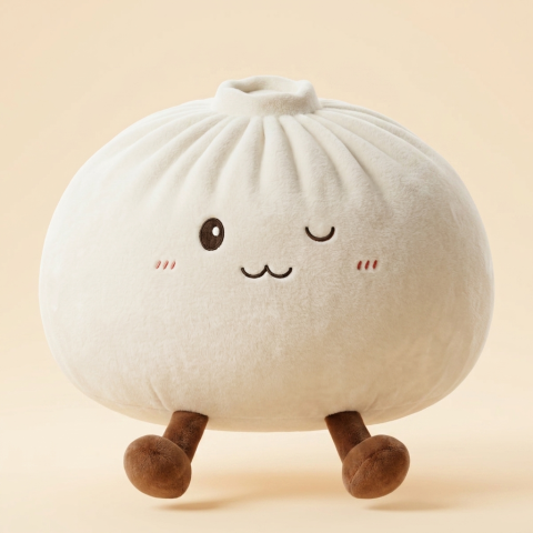 Dumplings Squishy Toy Vit XXL i handen, verklig storlek
