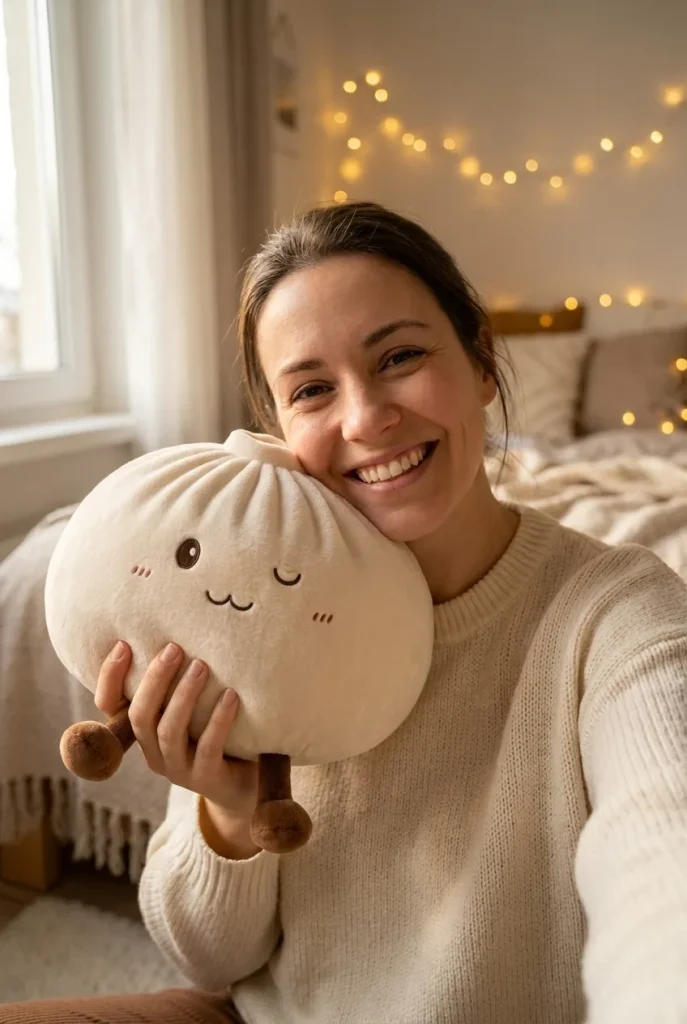Dumplings Squishy Toy Vit XXL i vardagen