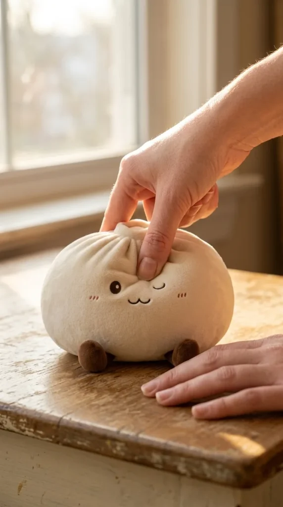 Dumplings Squishy Toy Vit XXL mitt i klämmet