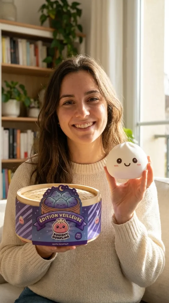 Dumpling Squishy Nattlampa Vit Måne med sin ask