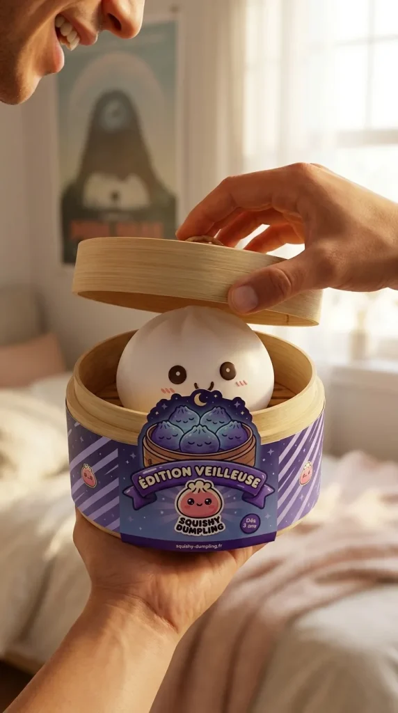 Dumpling Squishy Nattlampa Vit Måne i unboxing-ögonblicket