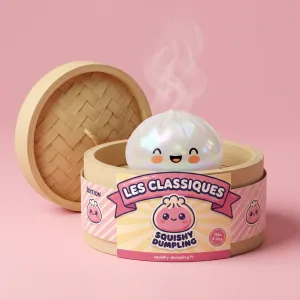 Dumpling Squishy Vit Moln Unik i sin bambu-ångkorg