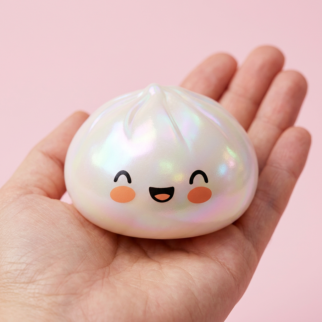 Dumpling Squishy Vit Moln Unik i handen, verklig storlek