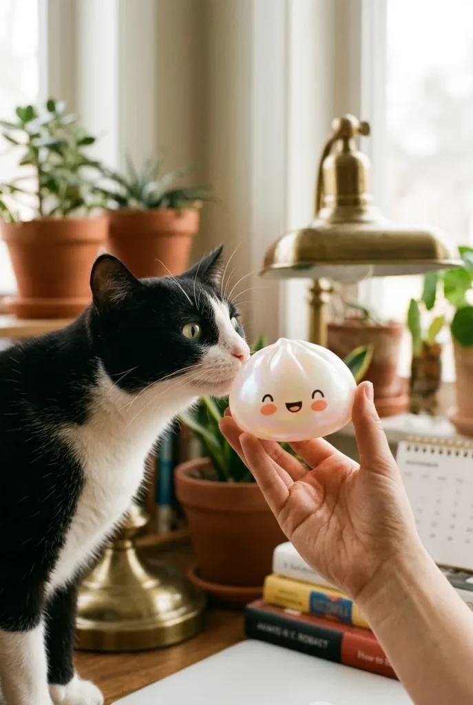 Dumpling Squishy Vit Moln Unik med en gosedjursvän