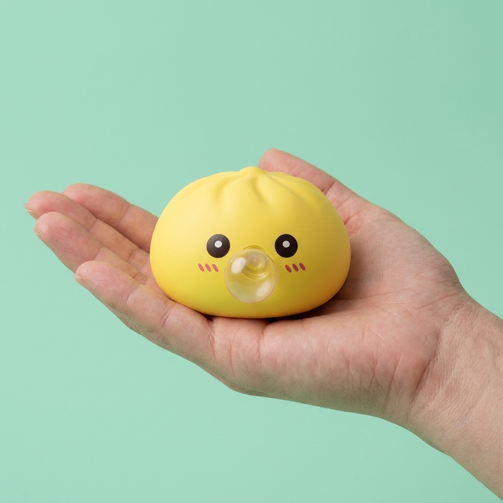 Jumbo Dumpling Squishy Gul XXL i handen, verklig storlek