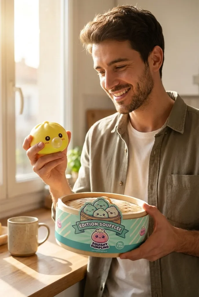 Jumbo Dumpling Squishy Gul XXL med sin ask