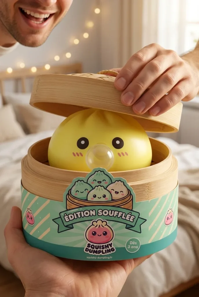 Jumbo Dumpling Squishy Gul XXL i unboxing-ögonblicket