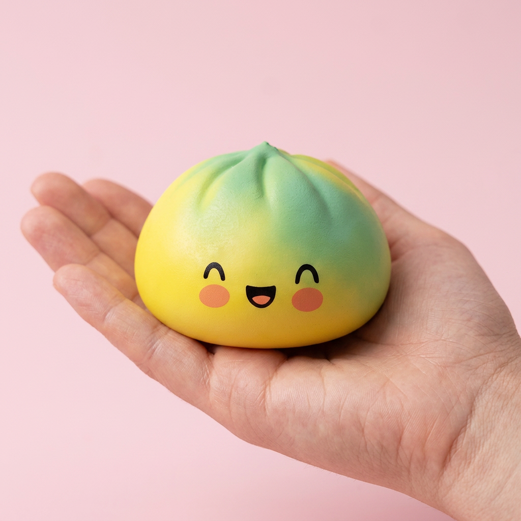 Yellow Fade Dumpling Squishy Gul Solnedgång i handen, verklig storlek