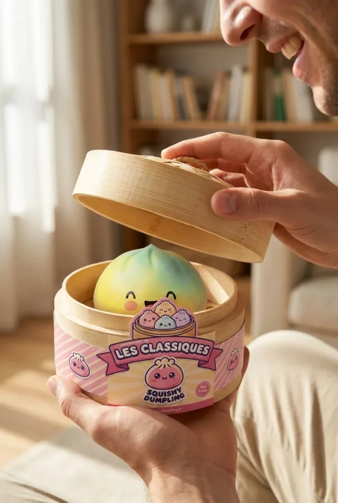 Yellow Fade Dumpling Squishy Gul Solnedgång i unboxing-ögonblicket