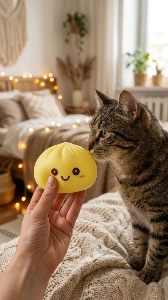 Solgul Dumpling Squishy Nattlampa med en gosedjursvän