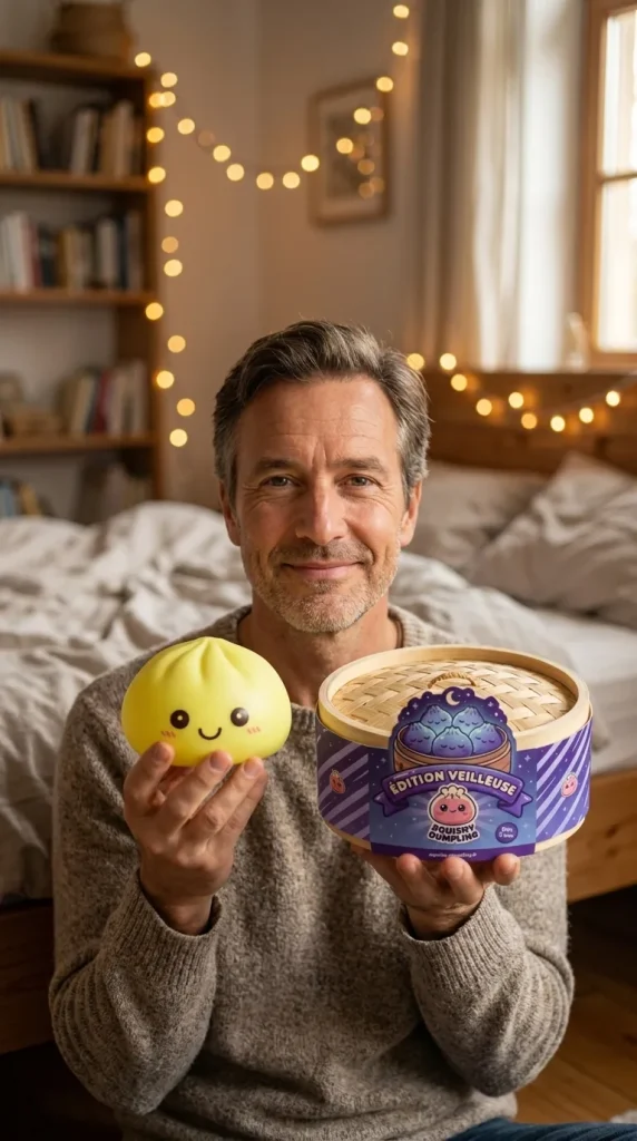 Solgul Dumpling Squishy Nattlampa med sin ask