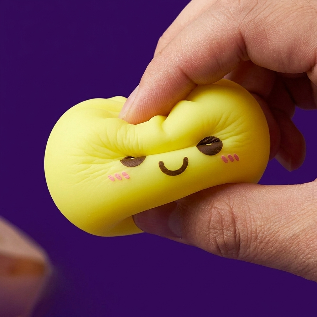 Solgul Dumpling Squishy Nattlampa — slow-rise-effekt, skummet återtar långsamt sin form