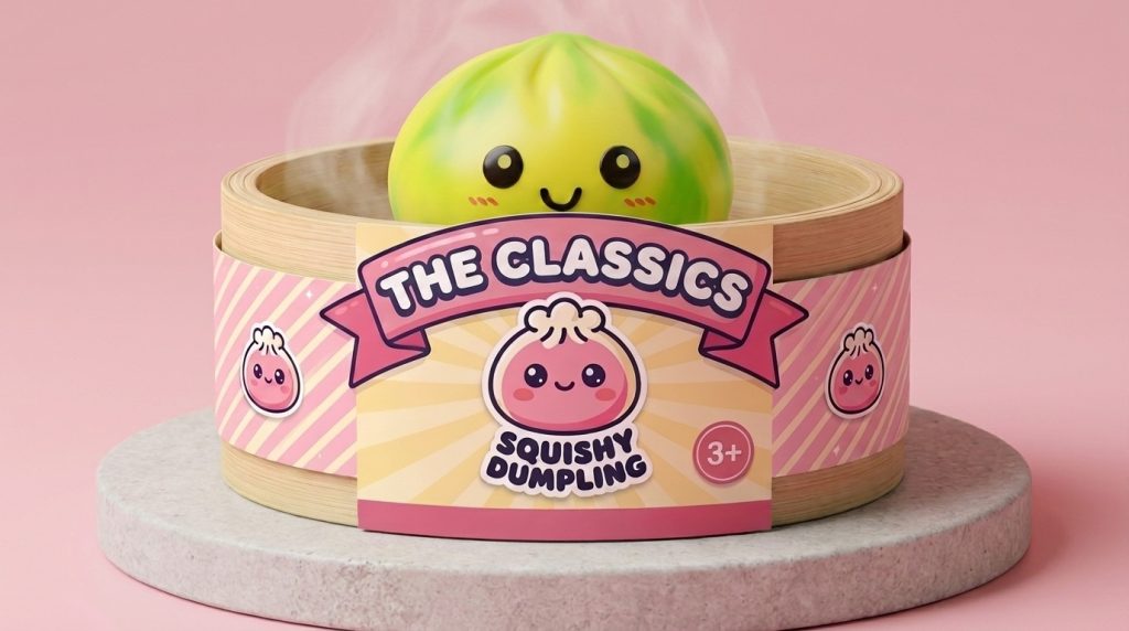 Squishy Dumpling Tie Dye Gul i sin bambu-ångkorg