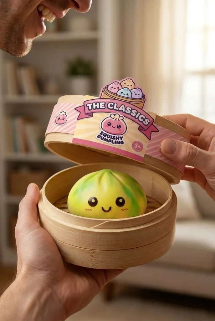 Squishy Dumpling Tie Dye Gul i unboxing-ögonblicket