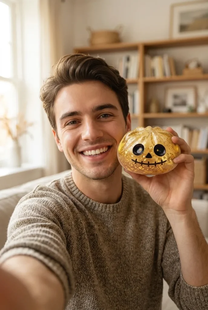 Dumpling Squishy Zombie Halloween Glitter Guld i vardagen
