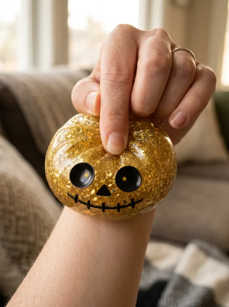 Dumpling Squishy Zombie Halloween Glitter Guld mitt i klämmet