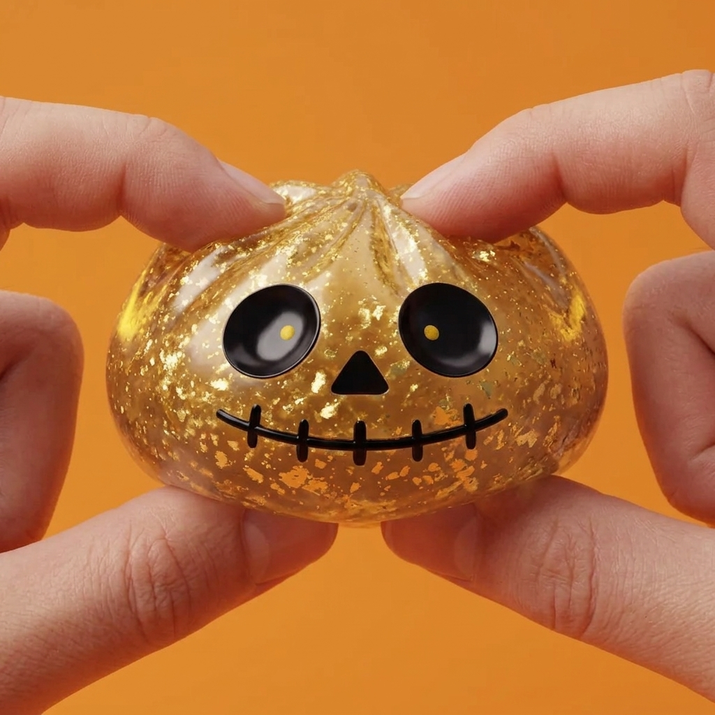 Dumpling Squishy Zombie Halloween Glitter Guld — i klämmet, mjukt slow-rise-skum