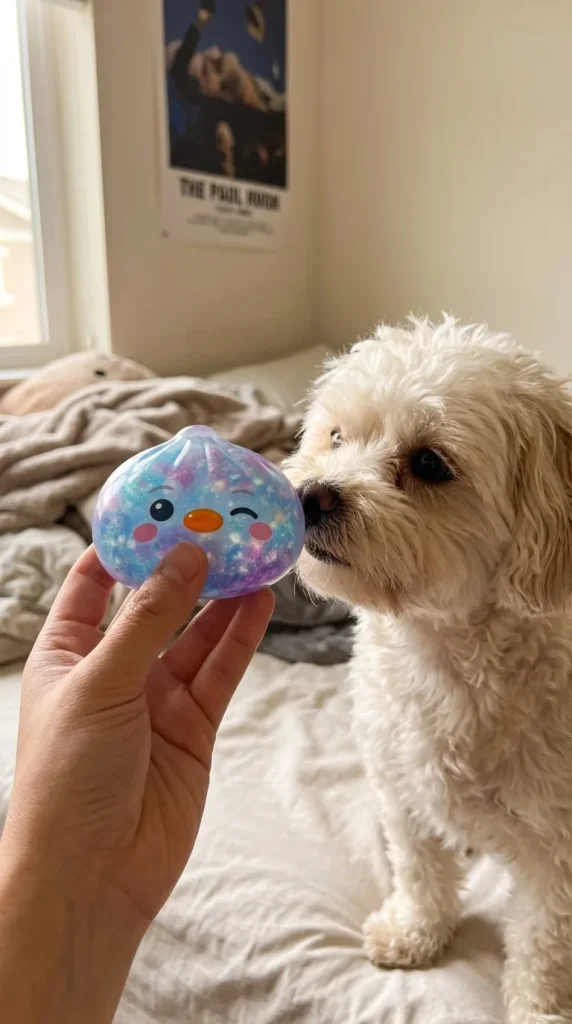 Squishy Dumpling Pingvin Blå Galaxy med en gosedjursvän