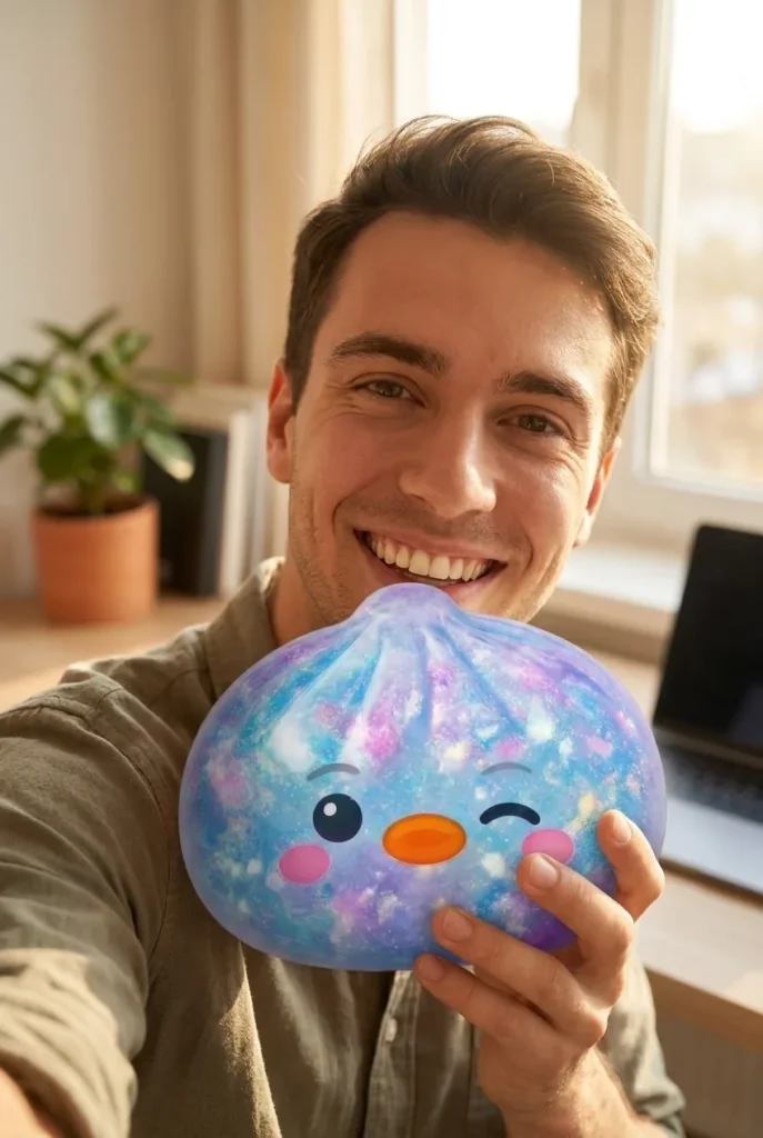 Squishy Dumpling Pingvin Blå Galaxy i vardagen