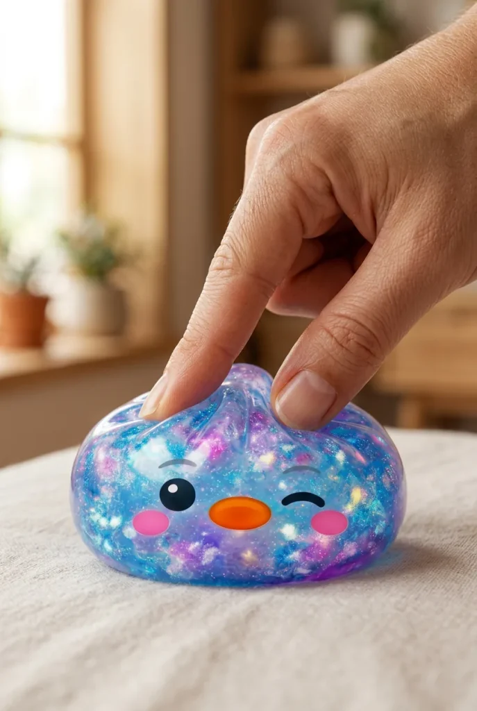 Squishy Dumpling Pingvin Blå Galaxy mitt i klämmet