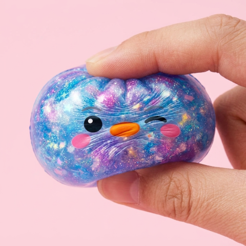 Squishy Dumpling Pingvin Blå Galaxy — slow-rise-effekt, skummet återtar långsamt sin form