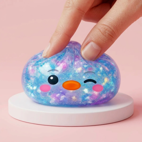 Squishy Dumpling Pingvin Blå Galaxy — i klämmet, mjukt slow-rise-skum