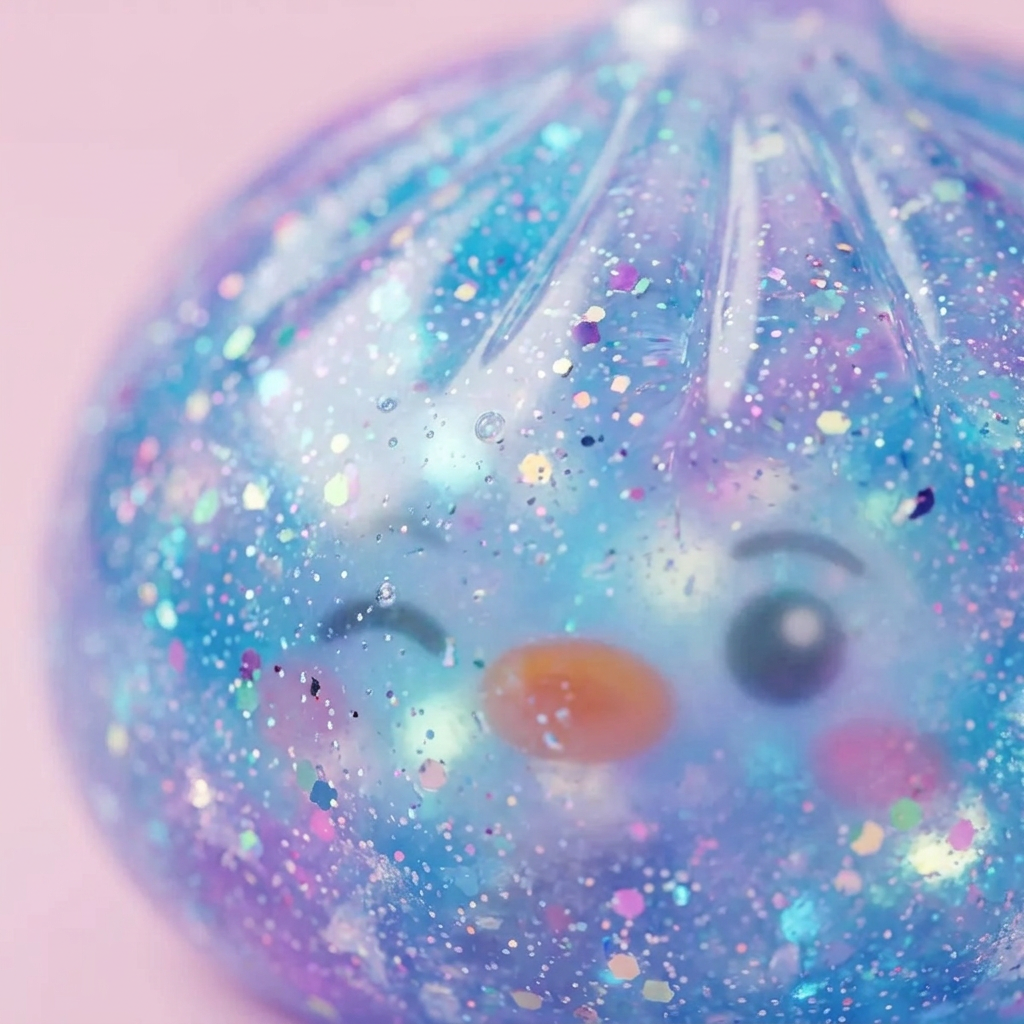 Squishy Dumpling Pingvin Blå Galaxy — närbild på strukturen