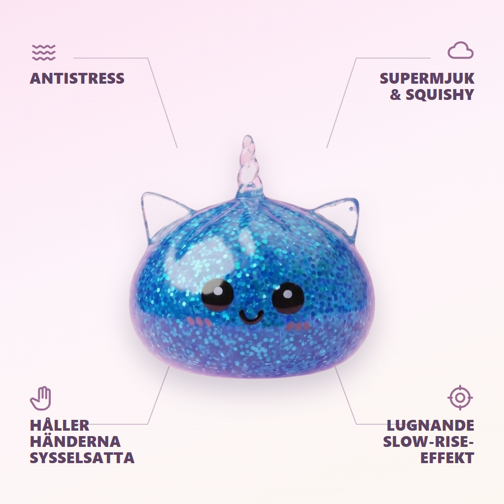Unicorn Dumpling Squishy Glitter Blå — dess fördelar