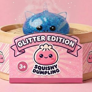 Unicorn Dumpling Squishy Glitter Blå i sin bambu-ångkorg