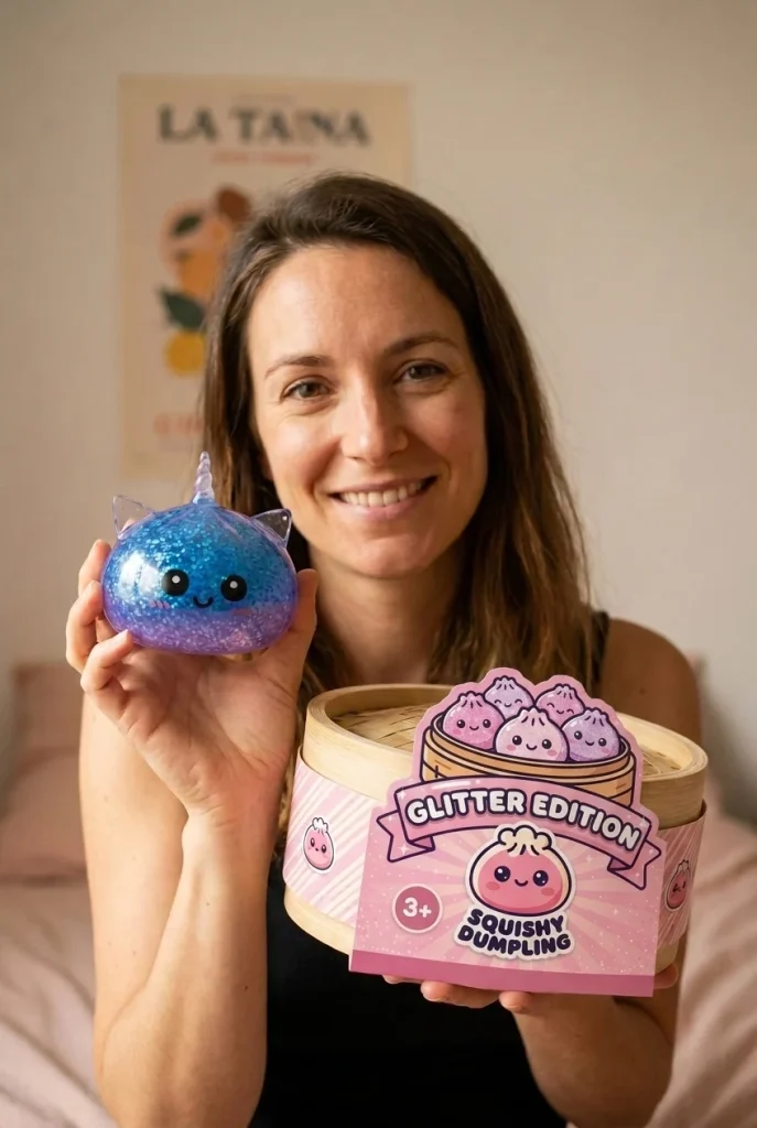 Unicorn Dumpling Squishy Glitter Blå med sin ask