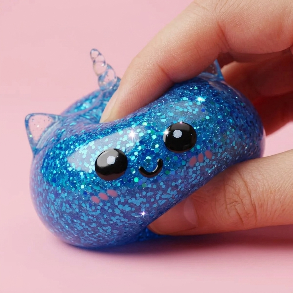 Unicorn Dumpling Squishy Glitter Blå — slow-rise-effekt, skummet återtar långsamt sin form