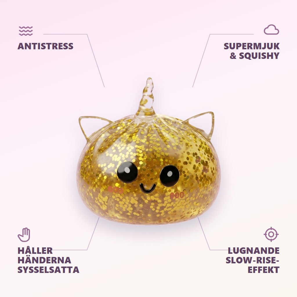 Glitter Dumpling Squishy Guldenhörning — dess fördelar