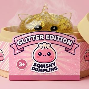 Glitter Dumpling Squishy Guldenhörning i sin bambu-ångkorg