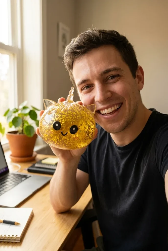 Glitter Dumpling Squishy Guldenhörning i vardagen