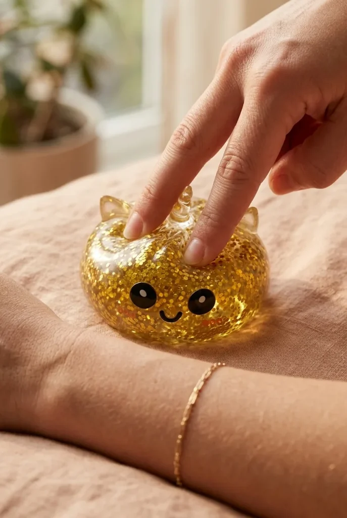 Glitter Dumpling Squishy Guldenhörning mitt i klämmet