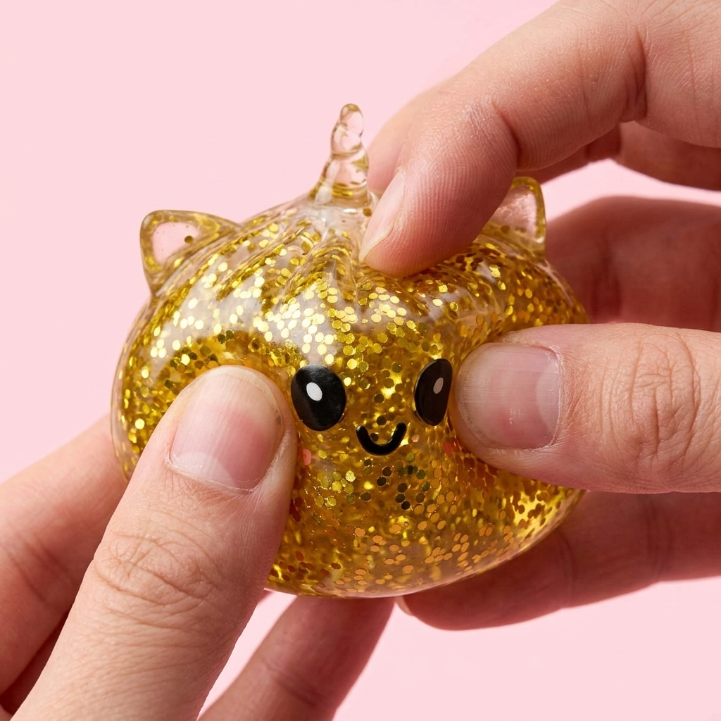 Glitter Dumpling Squishy Guldenhörning — slow-rise-effekt, skummet återtar långsamt sin form