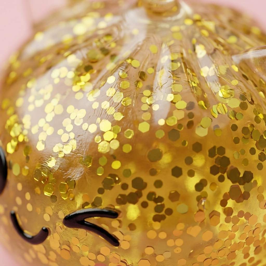Glitter Dumpling Squishy Guldenhörning — närbild på strukturen