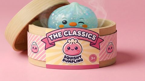 Squishy Dumpling Pingvin Myntgrön Frost i sin bambu-ångkorg