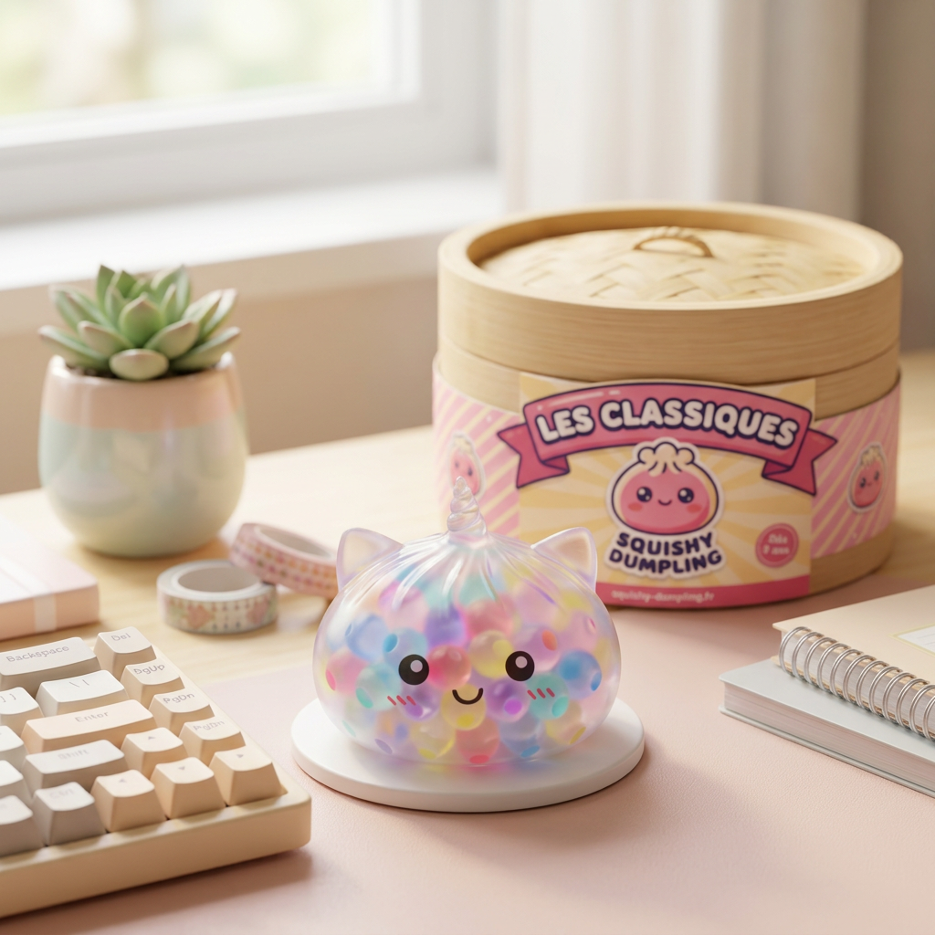 Squishy Dumpling Unicorn Bubble Pastell i sin kawaii-miljö
