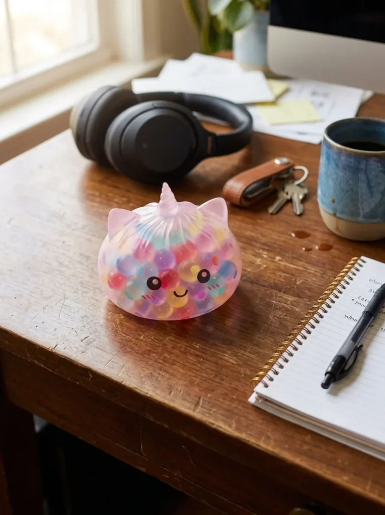 Squishy Dumpling Unicorn Bubble Pastell på skrivbordet