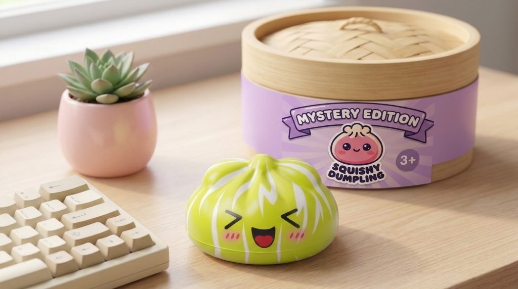 Dumpling Squishy Mystery Happy Faces Glada Miner i sin kawaii-miljö