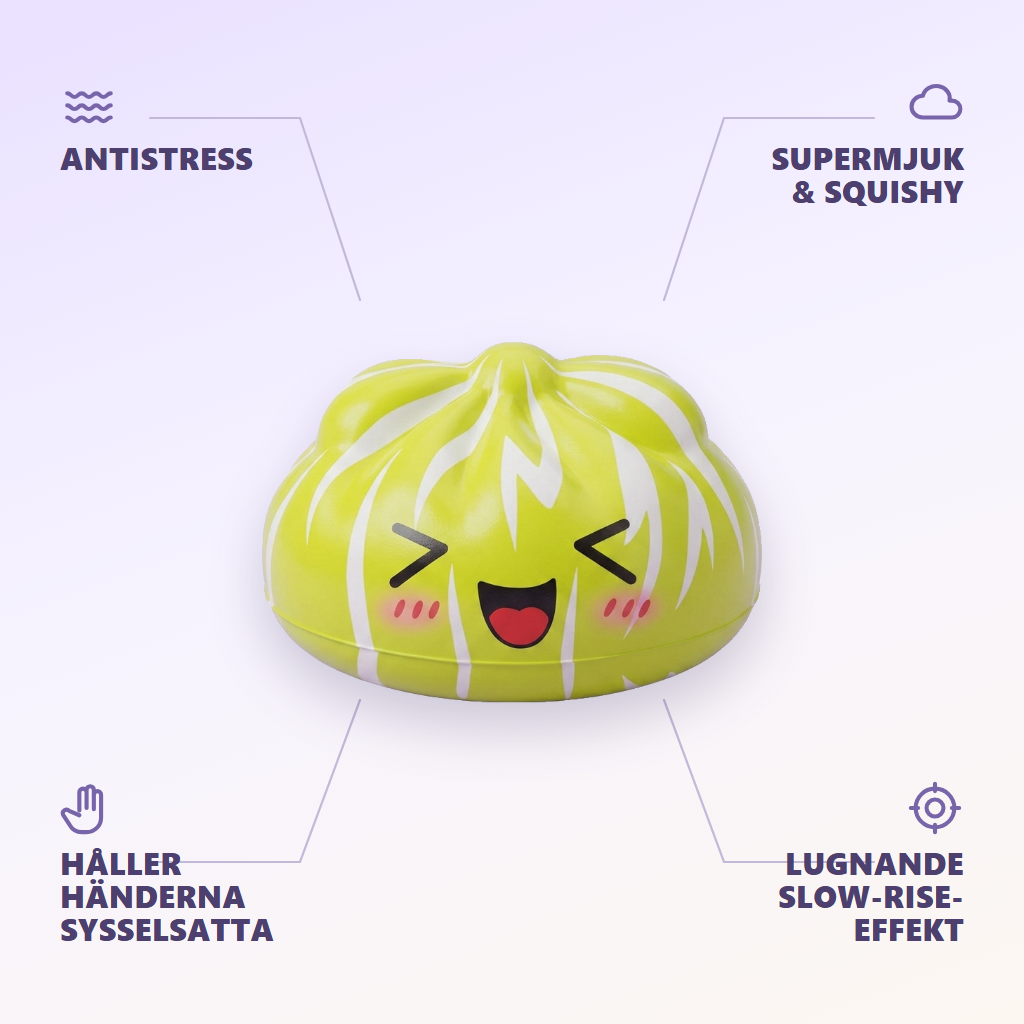 Dumpling Squishy Mystery Happy Faces Glada Miner — dess fördelar