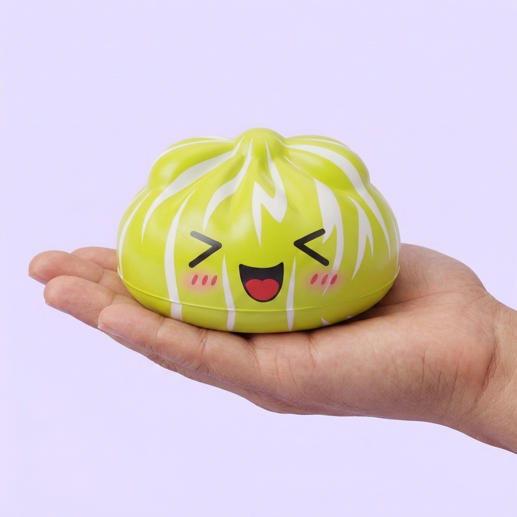 Dumpling Squishy Mystery Happy Faces Glada Miner i handen, verklig storlek
